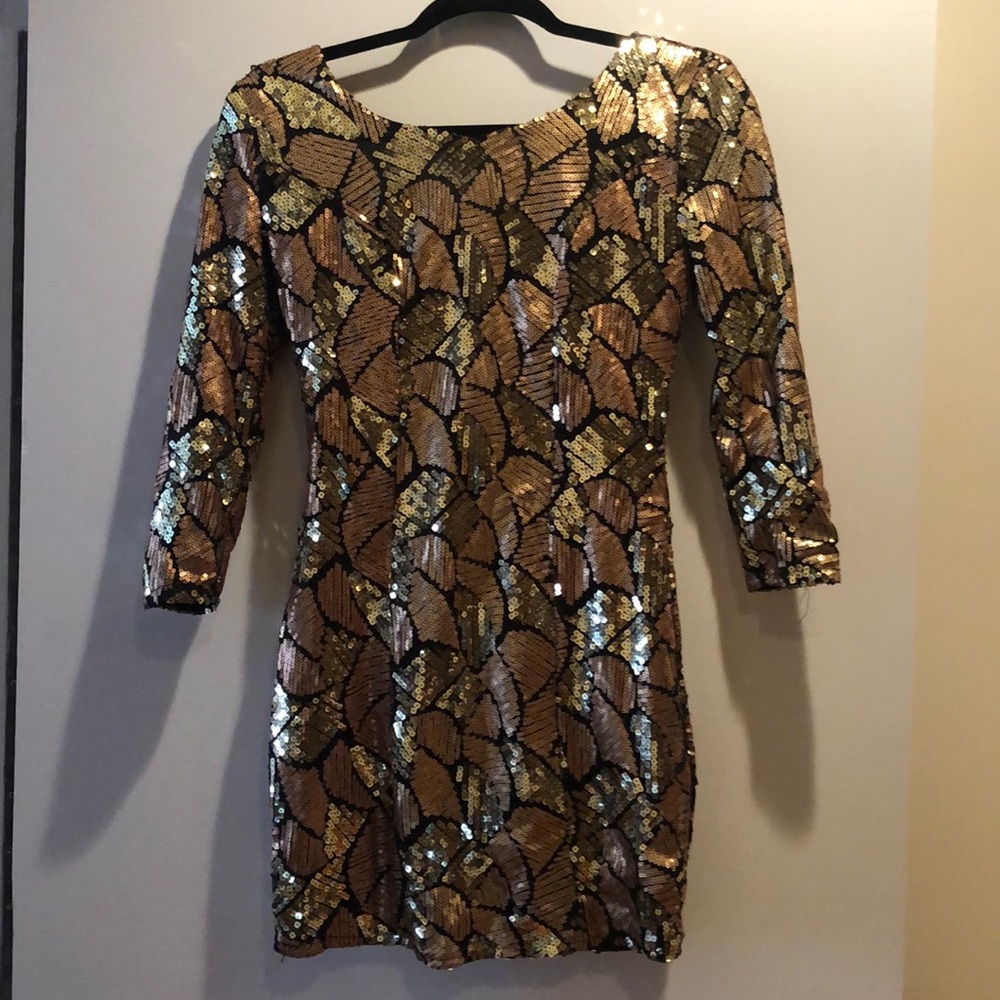 Sequined gold and bronze mini dress